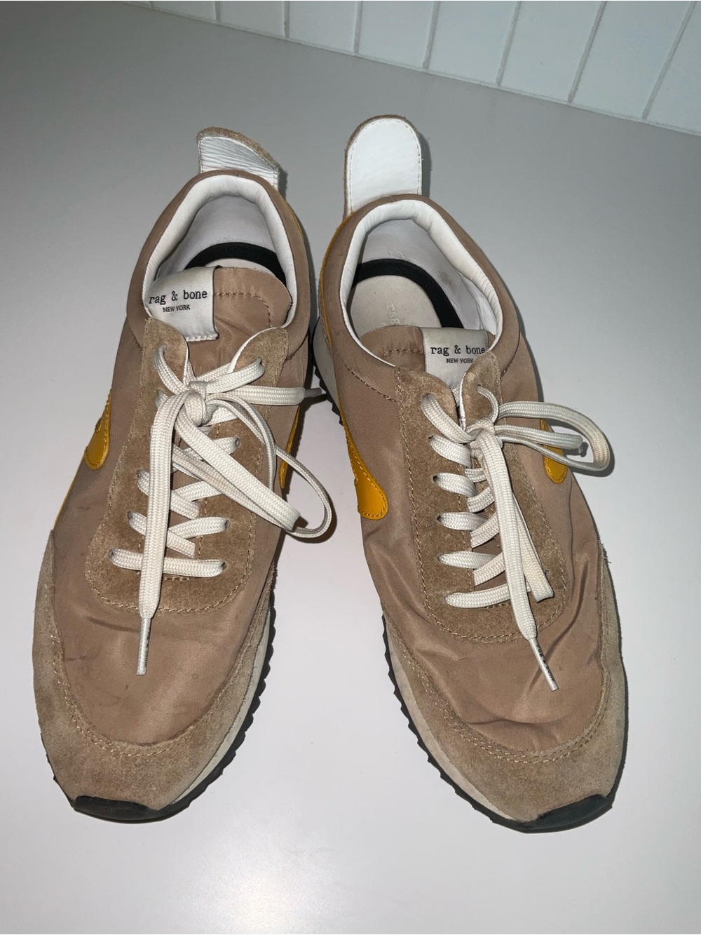 rag & bone Beige Sneaker with Yellow Accent